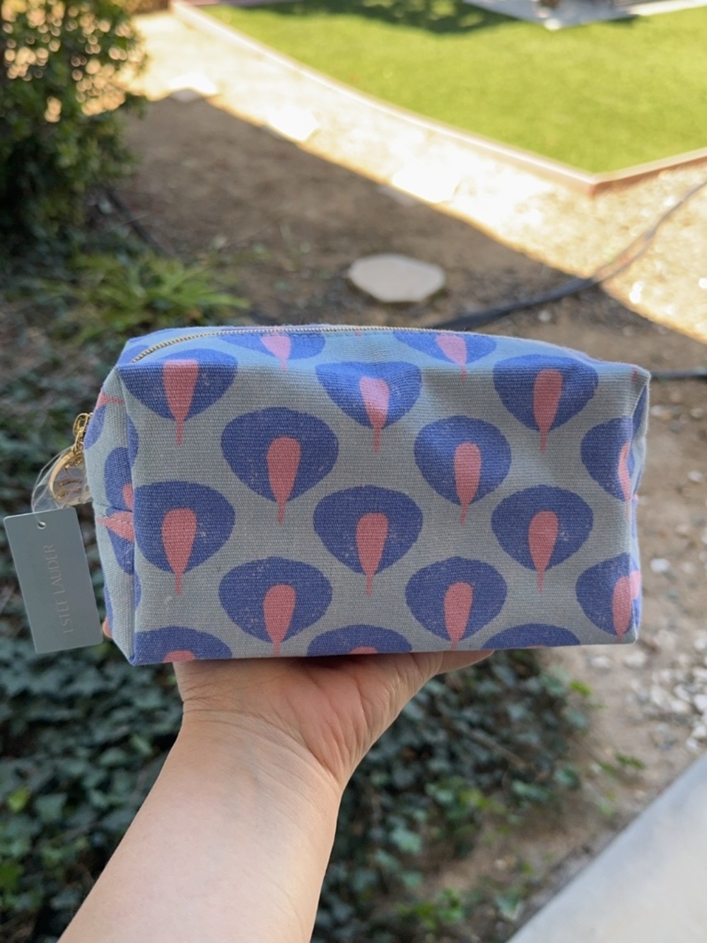 NWT Estée Lauder Eco-Friendly Makeup Bag - Blue & Pink Floral - 7x6x3